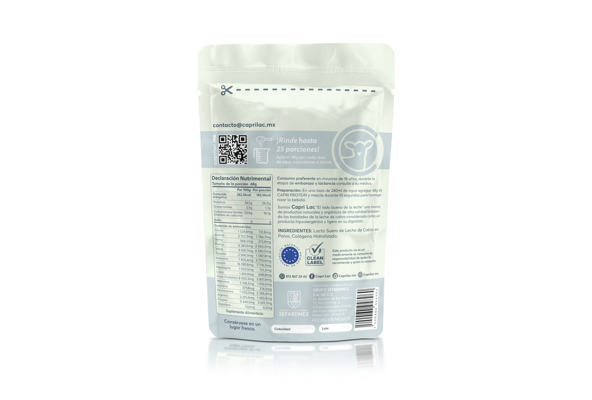 Capri Protein Clear WPC de Suero de Leche de Cabra Sin Sabor.