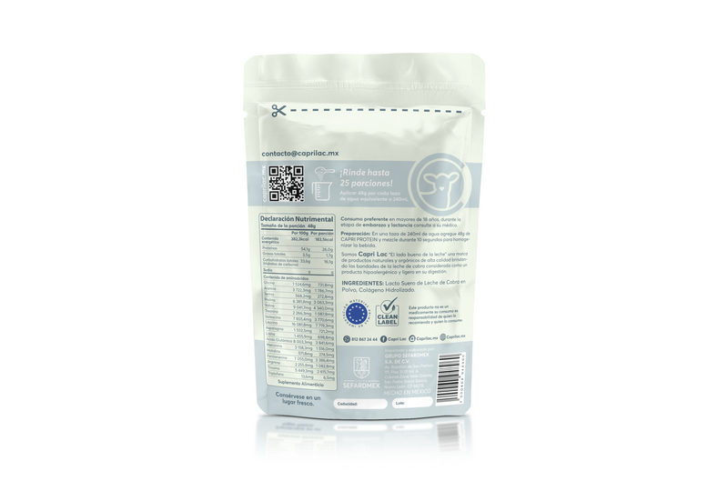 Capri Protein Clear WPC de Suero de Leche de Cabra Sin Sabor.